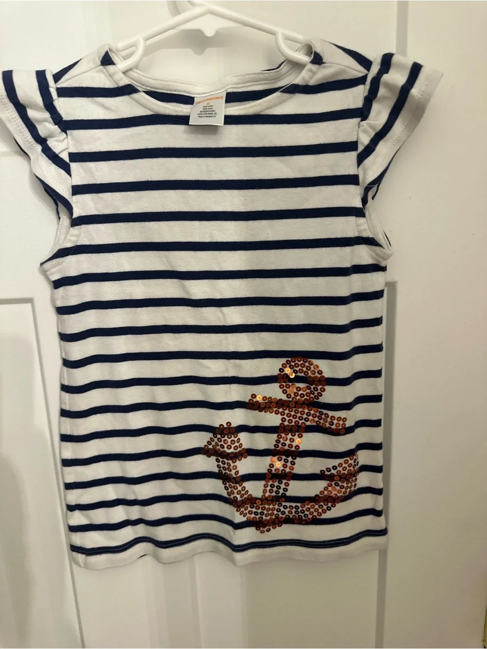 Gymboree White and Navy Striped Tee with Sequin Anchor